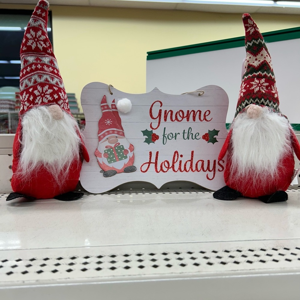 Gnome for the Holiday sign + 2 Festive Gnomes